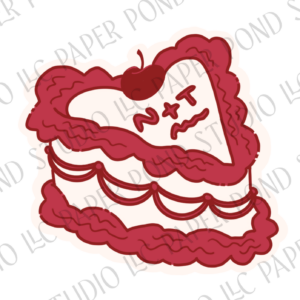 retro heart shaped cake with cherry and couples initials