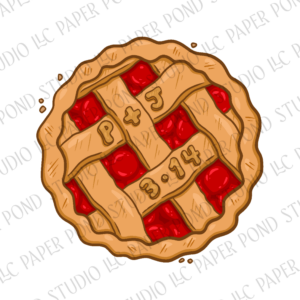 Top down round cherry pie with lattice crust and initials of couple and wedding date 3.14